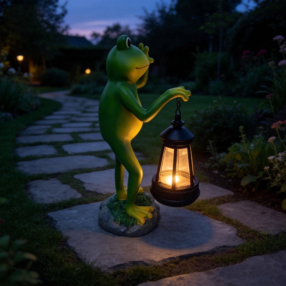 Outdoor Frog Garden Decor: 9.5'' Yard Decoration with LED Lantern Funny Solar Parent-Child Frog Statue, IP44 Waterproof,Birthday Gifts for Women