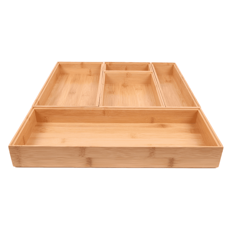 Better Homes & Gardens Bamboo Drawer Organizer 5pc Set, 17.9Wx 14.96Dx1.97H in, Natural Bamboo Color