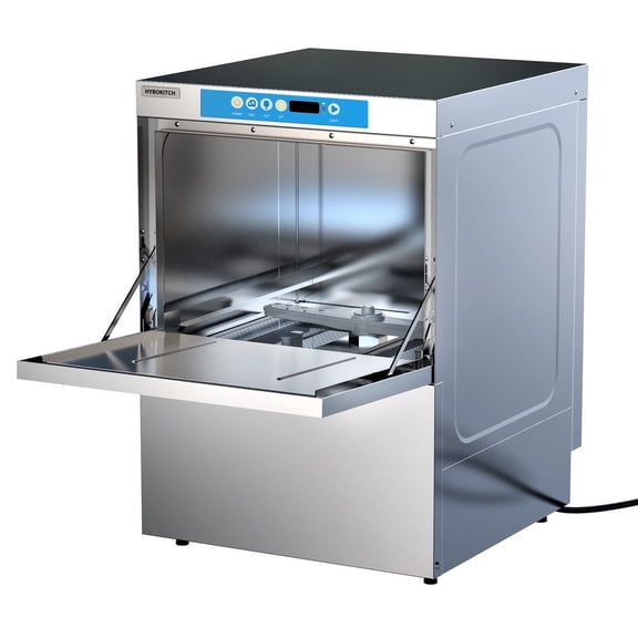 HYBOKITCH Undercounter Commercial Dishwasher/Glasswasher Built-in Booster, Built-in Detergent & Rinse Aid Pumps, Stainless Steel, Up to 40 Racks/Hr, 208~240V