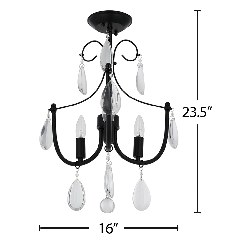 Cresswell Lighting 16" Traditional Dark Bronze 3-Light Flush mount Ceiling Light with Glass Beads, LED Bulbs Included