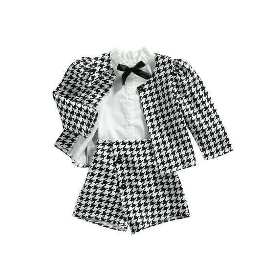 Douhoow Little Girls 3PCS Autumn Clothes, Plaid Cardigan+White Shirt+Shorts 1-7Y