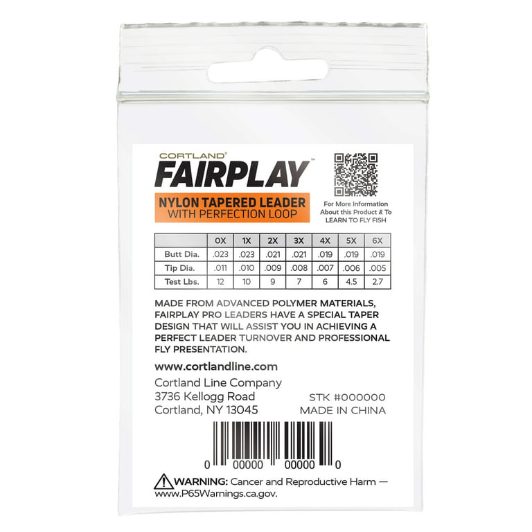 Cortland Fairplay Pro 7.5' Looped Tapered Leader, 2X, 9-Pound Test, 604483, Size: Assorted, Clear
