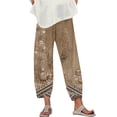 thumbnail image 2 of ITSAME Womens Plus Size Wide Leg Pants Elastic Waist Floral Print Lightweight Ladies Loose Casual Pants Khaki Size XL, 2 of 6