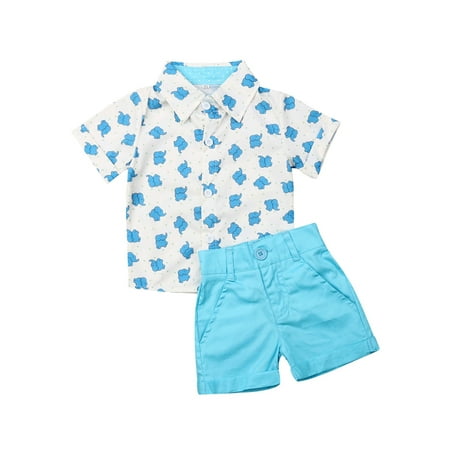

Yinyinxull Kids Baby Boy Gentleman Clothes Elephant print Tops Shirt Shorts Outfits Summer Blue 2-3 Years