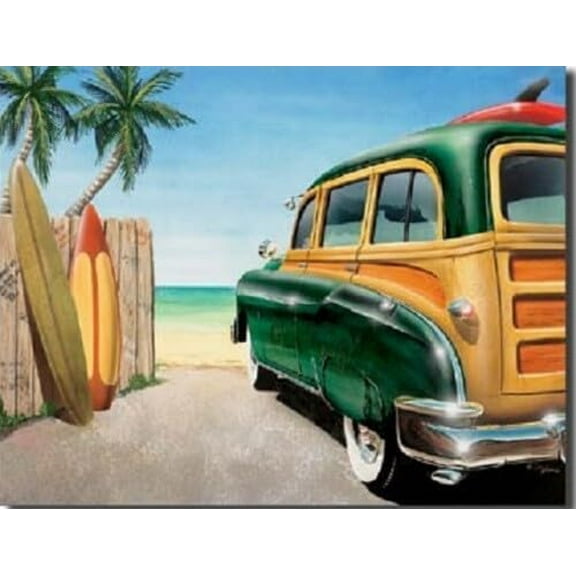 New Retro Auto Beach Woody Surfing Decorative Metal Tin Sign Funny Tin Sign 8X12 Inch
