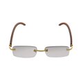 thumbnail image 4 of FLAWLESS EYEWEAR Retro Wood Buffs Vintage Style Gangster Rimless Clear Lens Rectangular Metal & Wood Eye Glasses (Light Brown-Gold/Tinted Clear Lens), 4 of 4