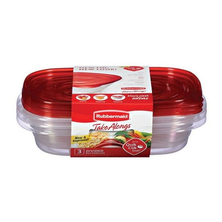 Rubbermaid Take alongs Divided Rectangular Food Storage Containers, 3.7 Cup, 3-Pack