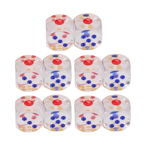 Pack of 10 6-sided dice, 2.5 cm, translucent colors, standard game, board games