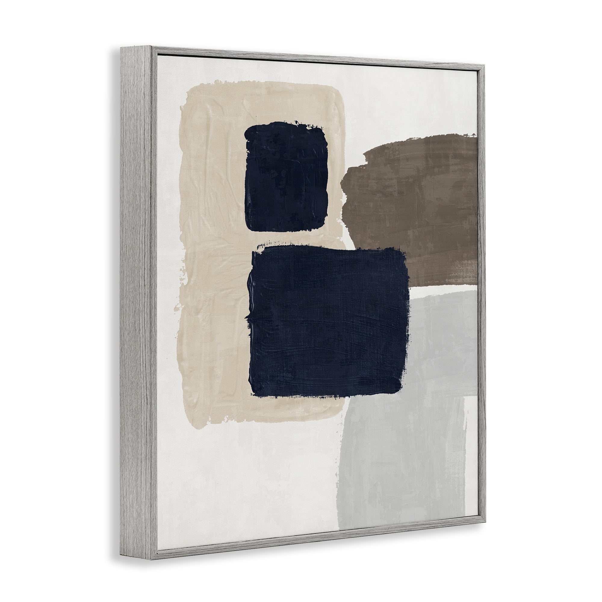 Stupell Industries Navy Blocked Shapes Abstract Painting Gray Framed Art Print Wall Art, 11 x 14