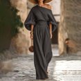 thumbnail image 2 of Szluipve 2 Piece Sets for Women Off‑Shoulder 2 Piece Outfits Puff Long Sleeve Slanted Shoulder Top & High Waist Pleated Wide Leg Pants Casual Vacation Matching Set Black L, 2 of 9
