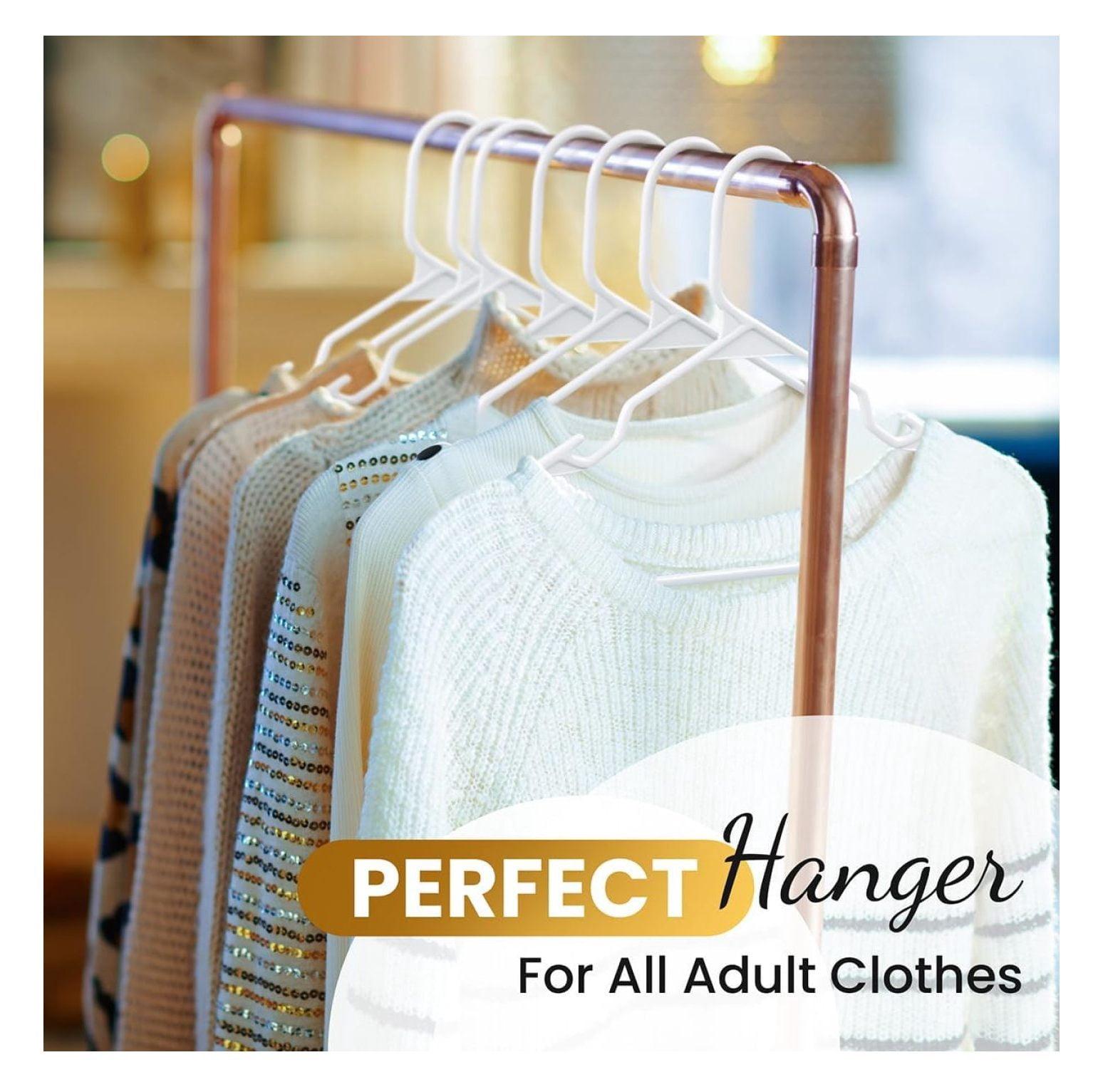50 Pack Adult Plastic Hanger for Shirt Pants Coats Dresses Skirts Suits - Standard Thick Coat Hanger - Sturdy & Durable Design with Shoulder Hook - White