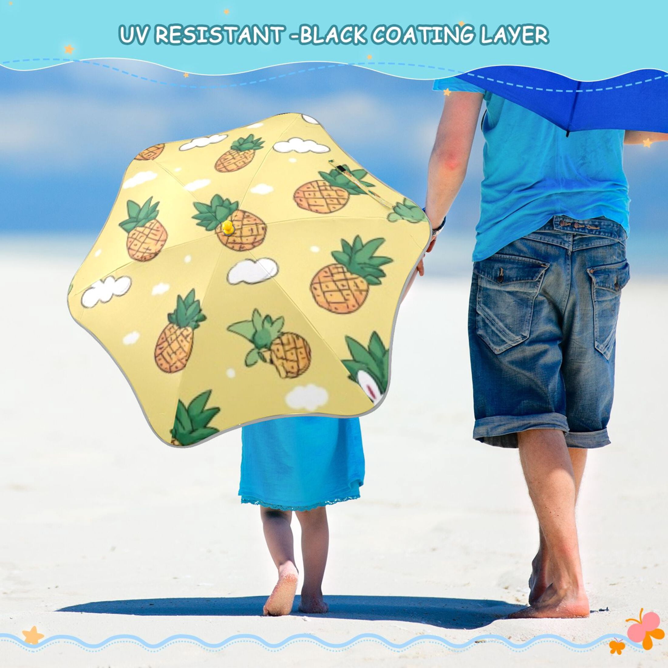 BZSMCE Folding Umbrellas Rain & UV Protection Windproof In Cat Pineapple Yellow Pattern