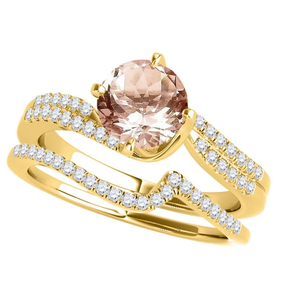 Aonejewelry 1.15 Ct. Ttw Halo Morganite and Diamond Bridal Set In 14k Yellow Gold