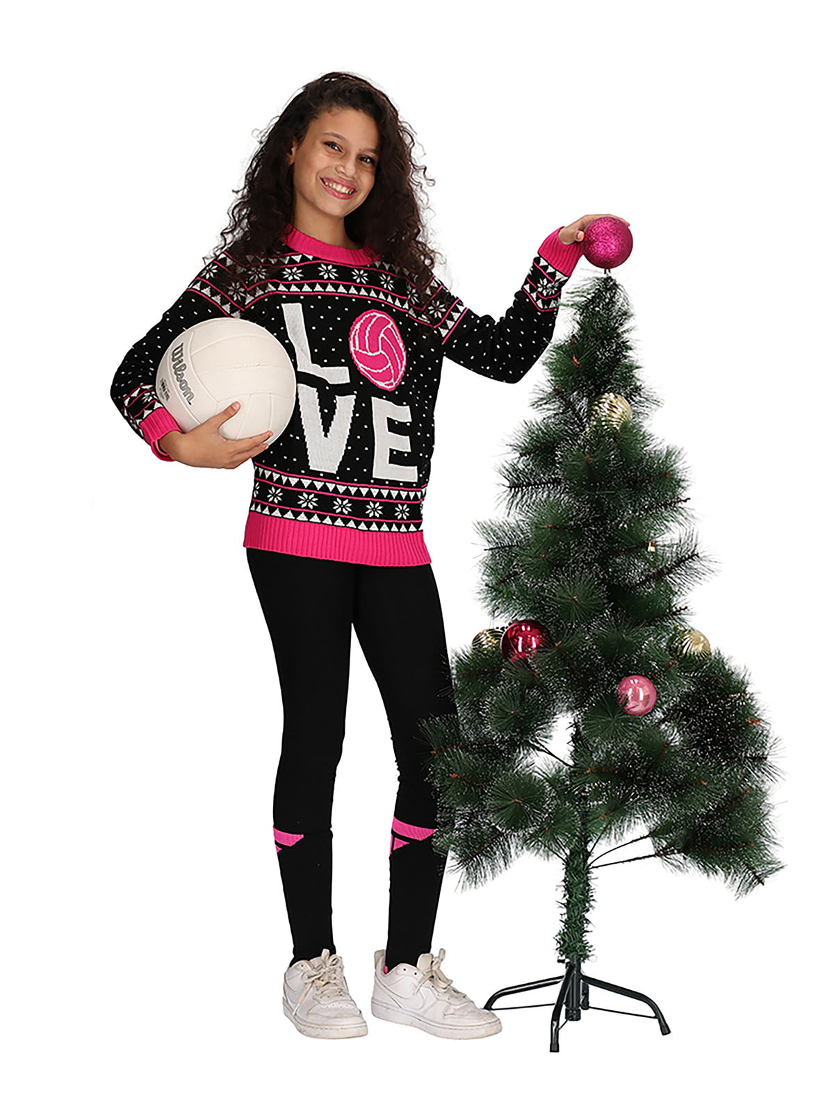 Tstars Love Volleyball Ugly Christmas Sweater for Volleyball Fans Teen Girls Sweater