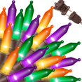 thumbnail image 1 of Cadena de luces LAMPHOME para Halloween, 100 minibombillas, 6 m, naranja, morado y verde, 1 of 7