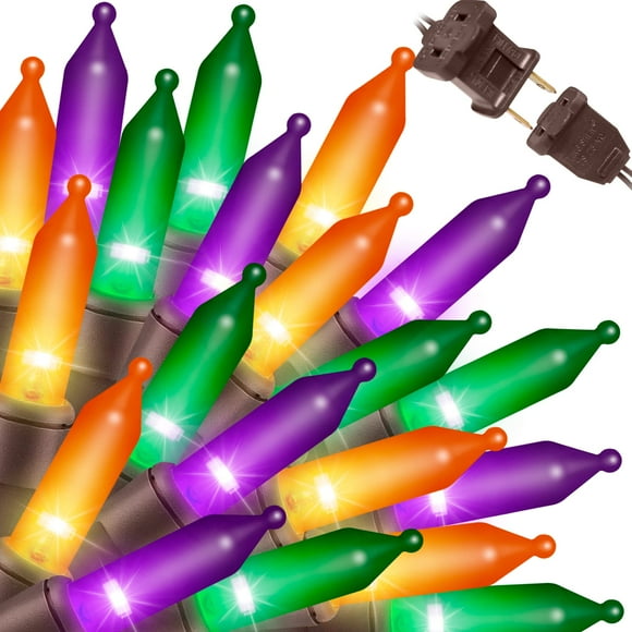 Cadena de luces LAMPHOME para Halloween, 100 minibombillas, 6 m, naranja, morado y verde