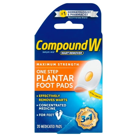 Acid Wart Remover Pads - Compound W One Step Plantar Foot Pads Wart Remover, 20 Pads