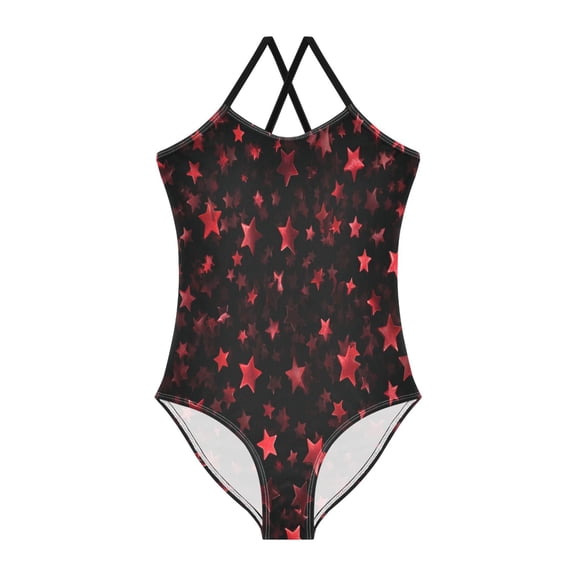 Girls' One-Piece Swimwear Girls' One-Piece Suspenders Swimsuit Girls' Cross Back Swimsuit Children's Quick-Drying Comfortable Swimsuit Red Stars Black Background 3T