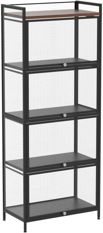 Large Kitchen Pantry Storage Cabinet Buffet, 4 Tier Metal Pantry Cabinet with Folding Doors 56'' Kitchen Hutch Cabinet Suitable for Dining Room Living Room