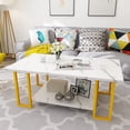 thumbnail image 4 of MIERES Coffee Table, Modern Faux Marble Top Coffee Table with Metal Frame and Storage Shelf, 2-Tier Rectangle Accent Cocktail Table for Living Room, Office, White Gold, 4 of 7