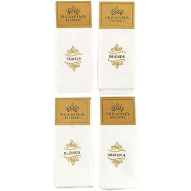 Serafina Home Decorative Holiday Fingertip Towels: Gold Embroidered Inspirational Design Including Gather Grateful Family Friends, for Fall Thanksgiving, 4 Piece Set