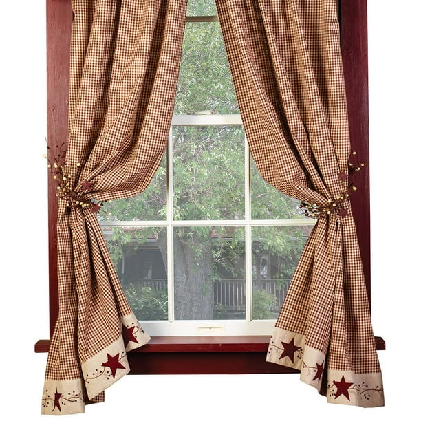 Burdy Check Stars And Berries Country Curtain Panels 63 84 Lengths Com Burdy Check Stars And Berries, Curtain Panel Lengths