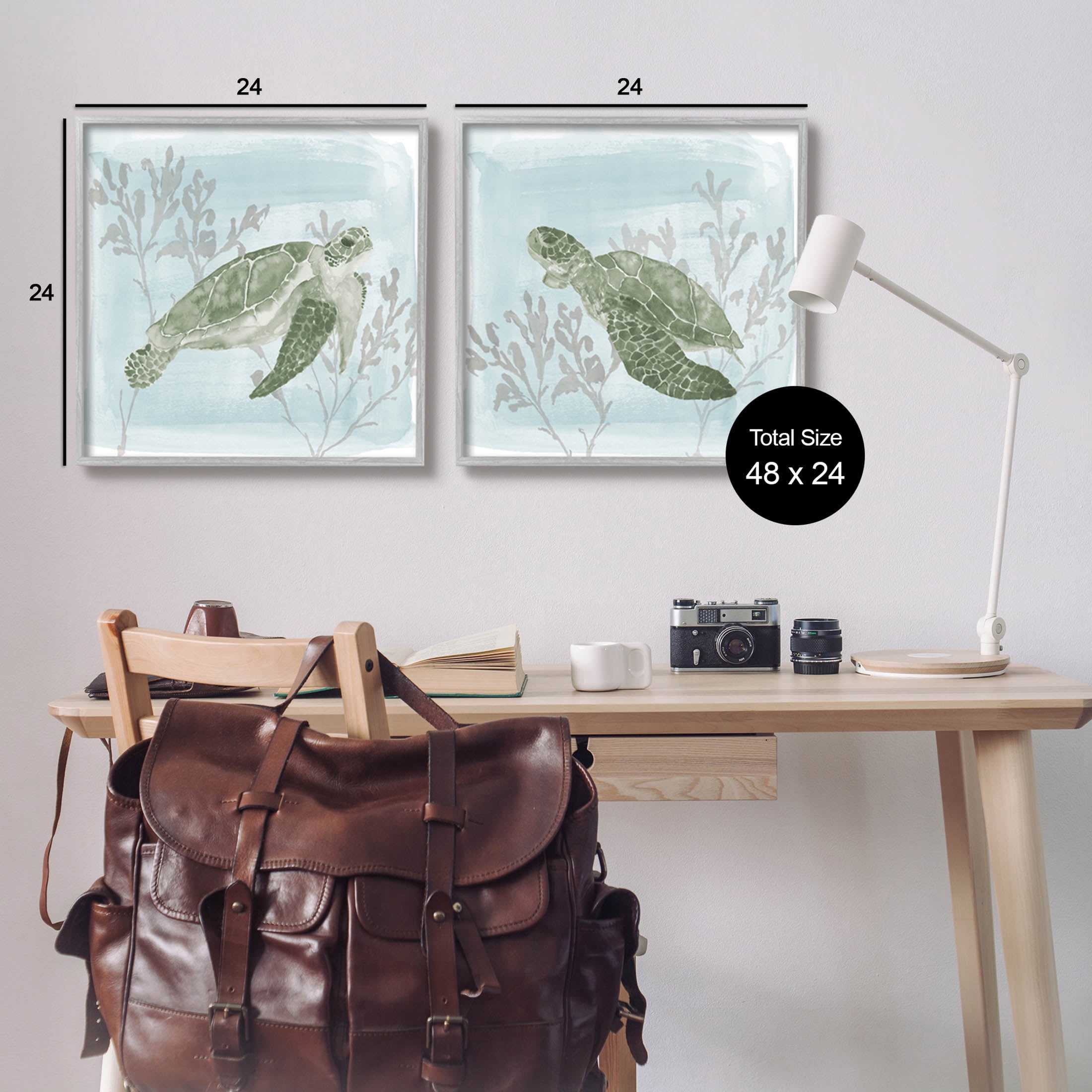 Underwater Sea Turtle Coral Landscape Animals & Insects Graphic Art Gray Framed Art Print Wall Art, Set of 2