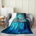 thumbnail image 1 of Erosebridal Blue Dragonfly Sherpa Blanket 50x60,Ombre Gradient Fuzzy Blanket Throw,Animal Decor, 1 of 5