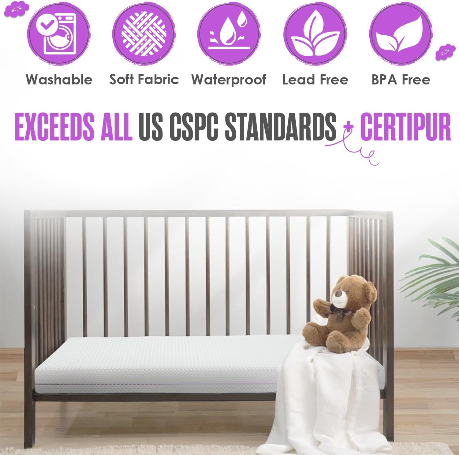 6” Crib & Toddler Bed Mattress – Made in USA – CertiPUR & OEKO-TEX Certified – Breathable Waterproof Washable Removable Soft Cover – Dual Sided Firm for Babies and Plush for Toddlers Pink