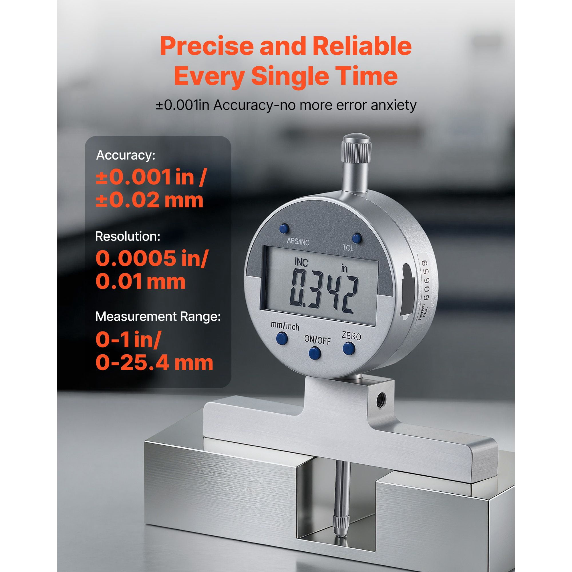 Depth Micrometer 0-1 inch / 25.4-0.8mm, ±0.001" Accuracy 0.0005" Resolution, Precision Depth Gauge for Engine Parts Machining Components
