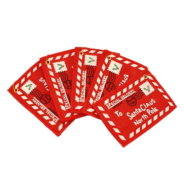 Colgante de sobre rojo de Papá Noel para decoración del hogar, 5 piezas, decoración de fiesta de boda, bolsas de Año Nuevo, tarjetas de regalo de Navidad, accesorios para el hogar