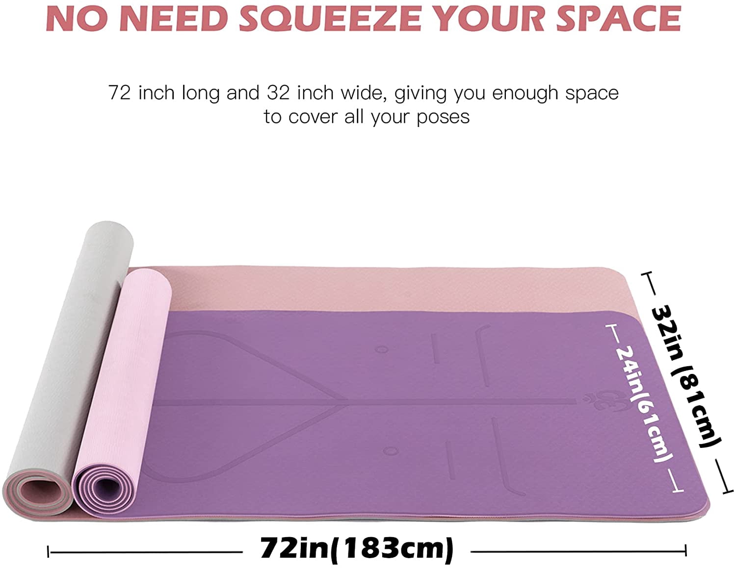 UMINEUX Extra Wide Yoga Mat 1/4" Thickness TPE Yoga Mats Non Slip, Pink