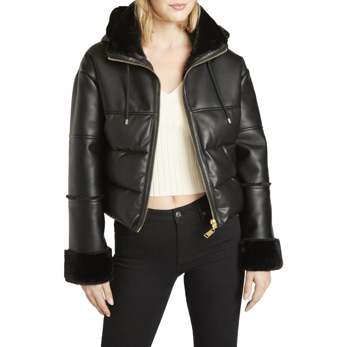 Faux Leather Puffer  Celebrities leather jacket, Leather puffer