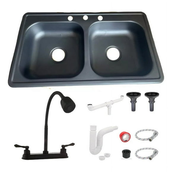 Fregadero Tarja Tina Doble Cocina Acero Inox Negra Kit Flex