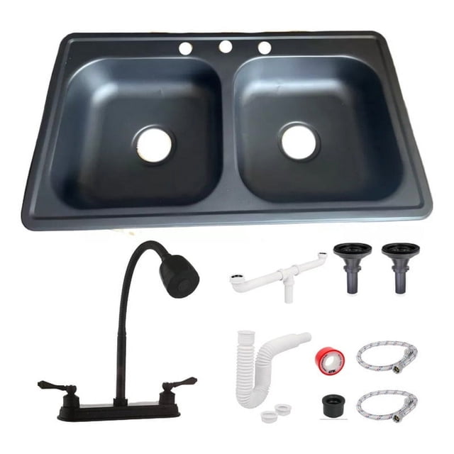 Fregadero Tarja Tina Doble Cocina Acero Inox Negra Kit Flex