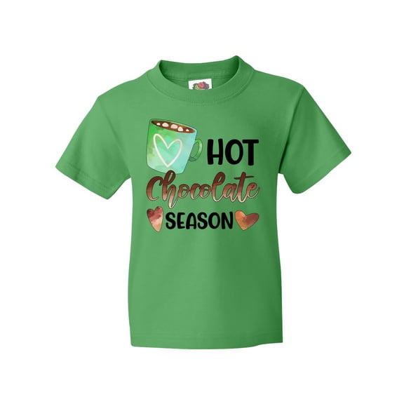 Inktastic Hot Chocolate Season with Green Mug and Hearts Youth T-Shirt