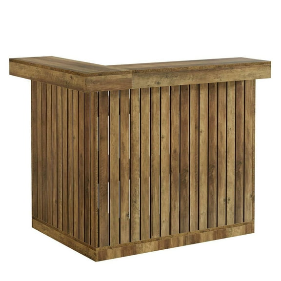 Kadyn Bar Cabinet, Counter Pub Cabinet,Corner Bar Cabinet with Barn Door, 68.5" Tall Wine Cabinet with Liquor Shelves, Brown