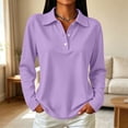 thumbnail image 3 of Women's Long Sleeve Polo Shirt with Button Placket | Long sleeve polo design, button placket, collared neckline, relaxed fit, teacher shirts for women elementary, fitted tops Purple 2XL, 3 of 7
