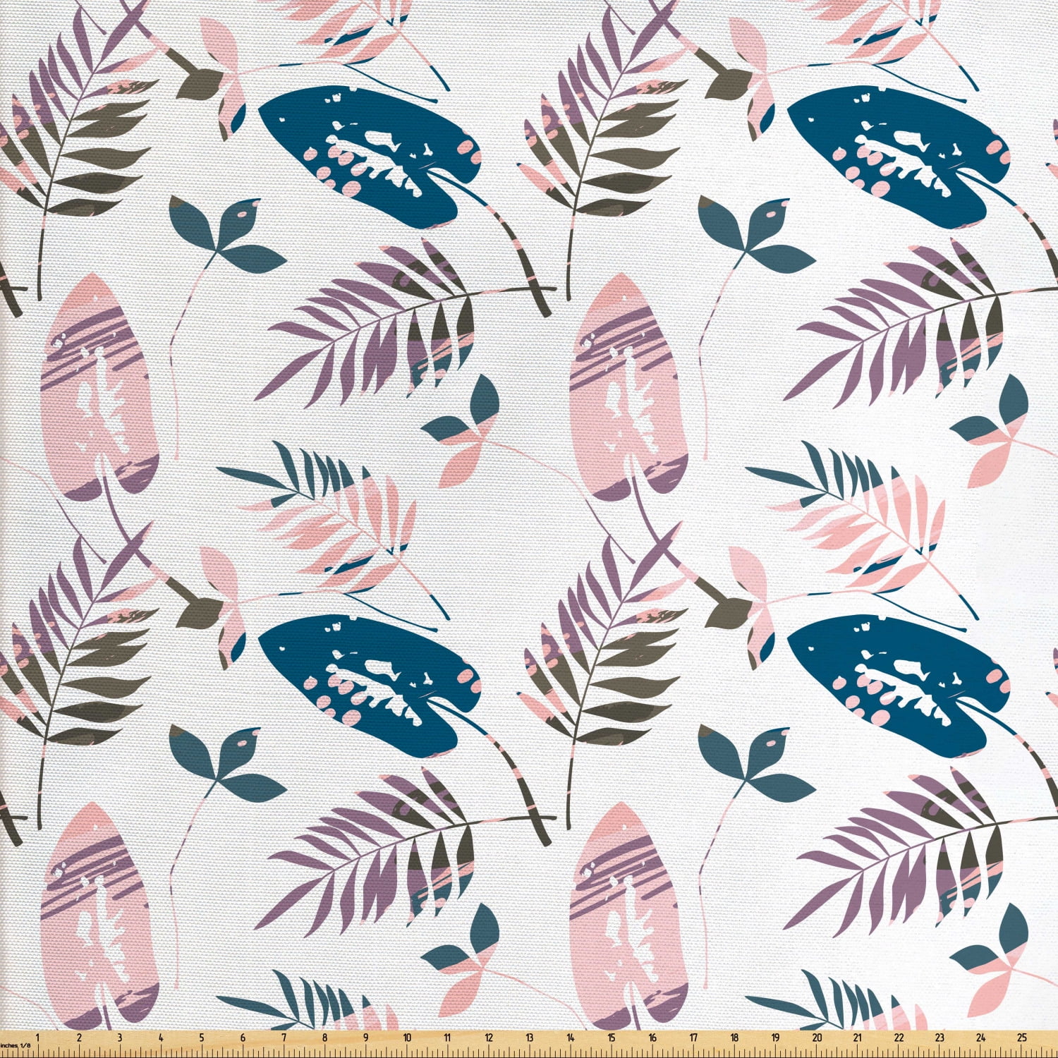 Leaves Fabric by The Yard, Abstract Foliage in Pastel Colors Tropical