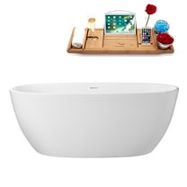 60" Streamline G-23-142-CH Soaking Glossy White Freestanding Tub and Tray With Internal Drain in Polished Chrome