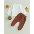 thumbnail image 4 of Wassery Baby Boys Thanksgiving Outfit Long Sleeve Crew Neck Letters Print Sweatshirt with Elastic Waist Sweatpants Infant Boys 2Pcs Tracksuit Clothes 0-3 Years, 4 of 8