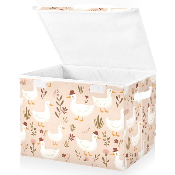 Yayeee Collapsible Storage Bin with Lid Fabric Closet Decorative Basket with Handles, Cartoon Goose Pattern