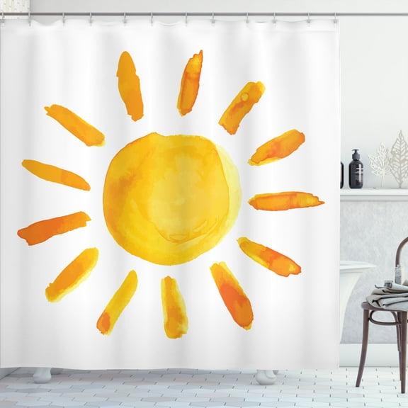 Ambesonne Yellow Shower Curtain, Watercolor Sun, 69"Wx84"L, Yellow