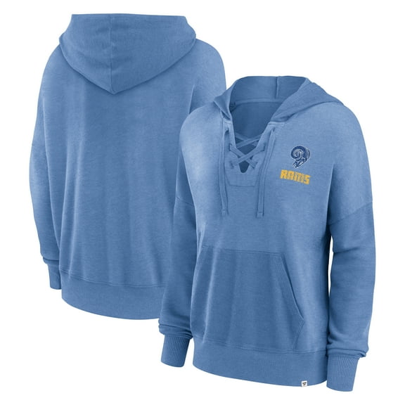 Women's Fanatics Royal Los Angeles Rams Heritage Snow Wash French Terry Lace-Up-Pullover Hoodie