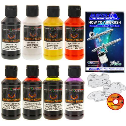 House of Kolor 4oz 9 BASES & COLOR KIT, KANDY, PEARL, SOLID Basecoat & Stencils