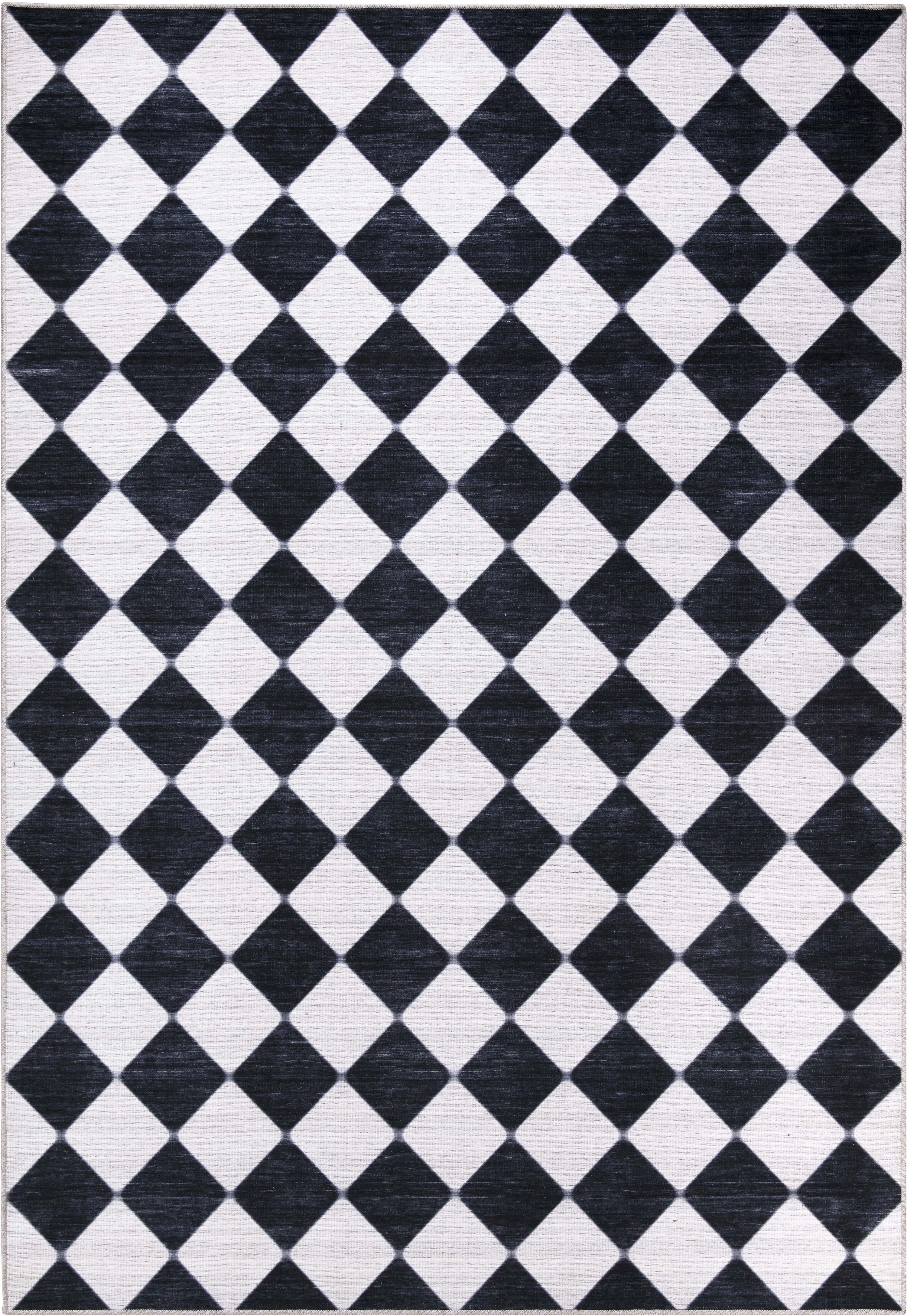 Abani Parker Collection Machine Washable 4' x 6' Black White