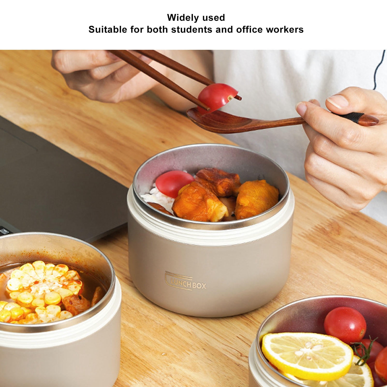 Rupoun 304 Stainless Steel Insulated Lunch Box with Sealed Lid & Thermal Bag – Dual Pack, Round, Lightweight, Heat‑Retaining Bento