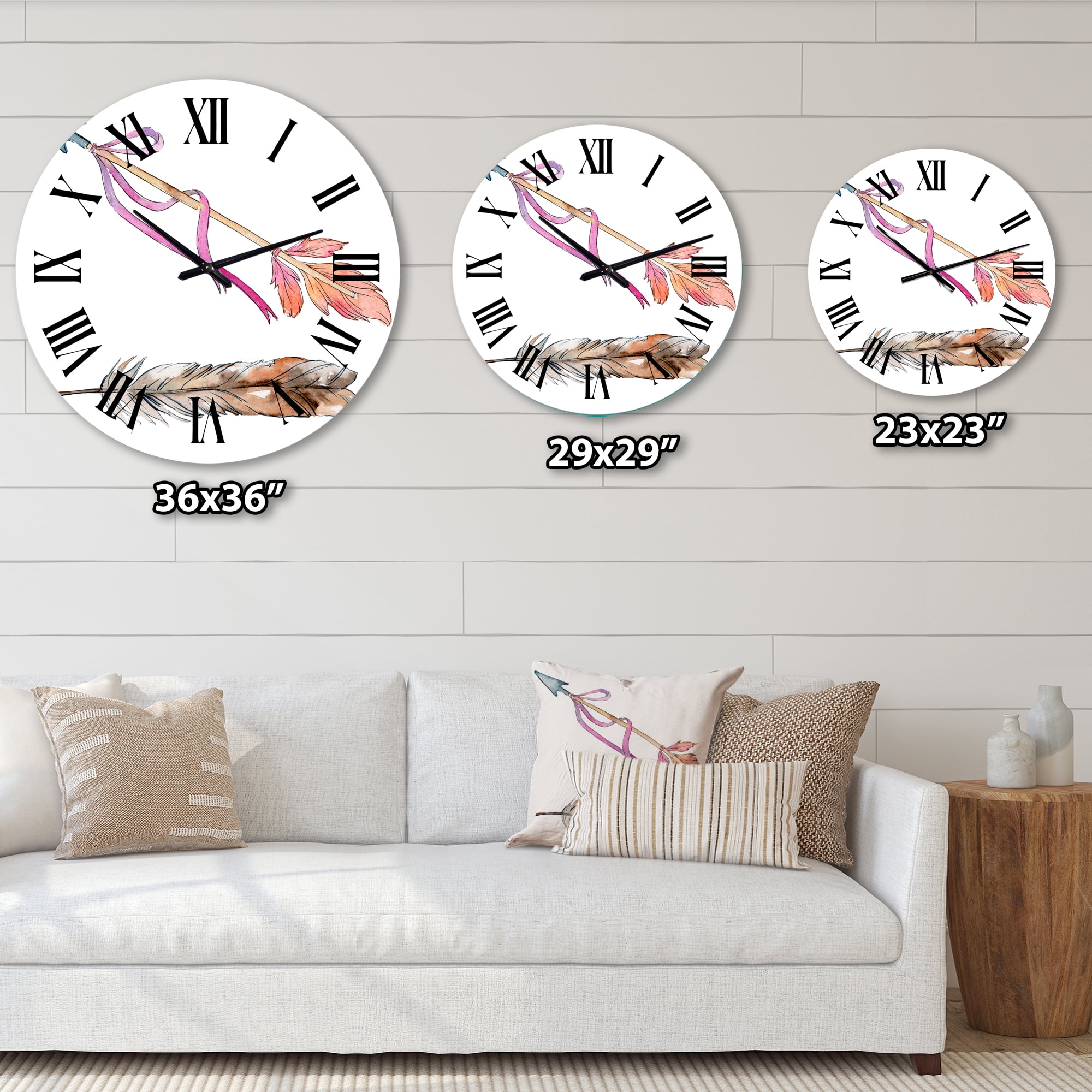 Designart 'Pink Bird Feather From Wing' Bohemian & Eclectic Wall Clock