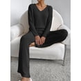 thumbnail image 4 of Caoirhny Women’s Two Piece Outfits Set Long Sleeve V Neck Ribbed Knit Tops and Pants Set Loungewear, 4 of 6