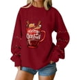thumbnail image 2 of ClodeEU Women's Christmas Cat Print Sweatshirt ,Round Neck Print Long Sleeve Sweatshirt Top Wine 04,Womens Plus M, 2 of 5
